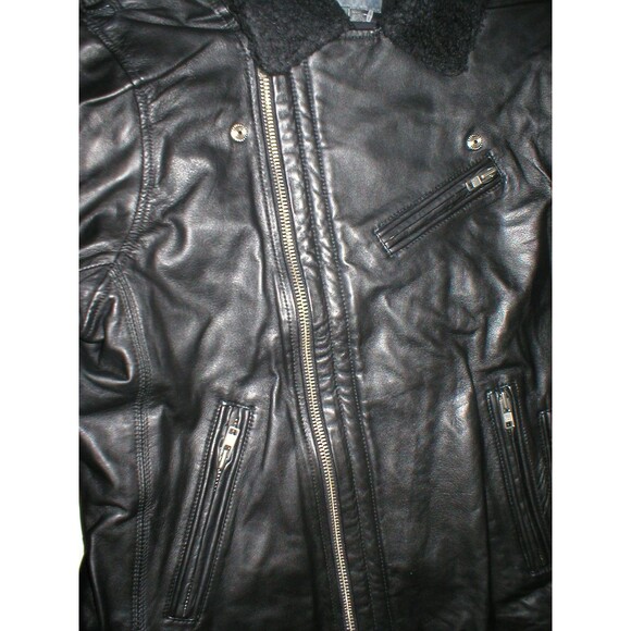 New NWT Mens Designer Slate & Stone Leather Shearling Moto Jacket XL Black Silve - Picture 3 of 7